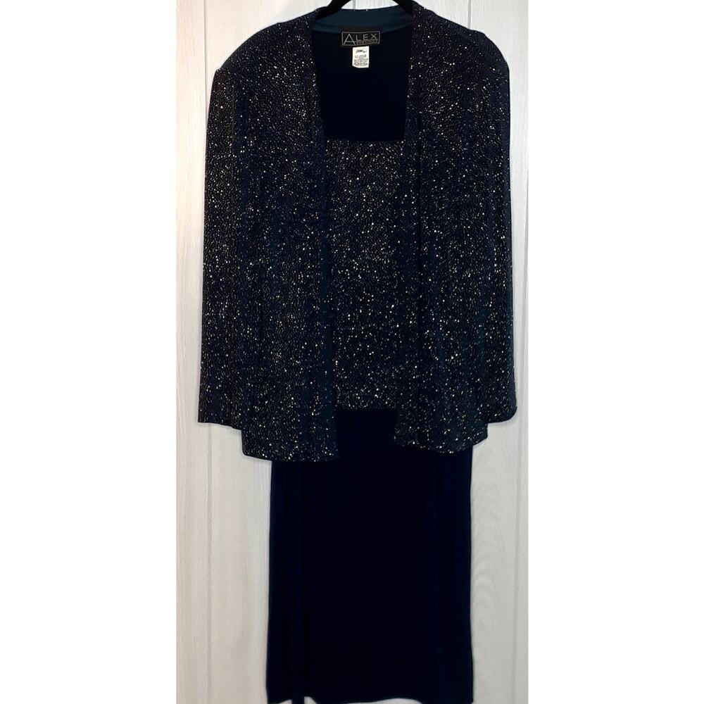 Alex Evenings Navy Sparkly 2 Piece Dress Set Size 14W Dress & Jacket
